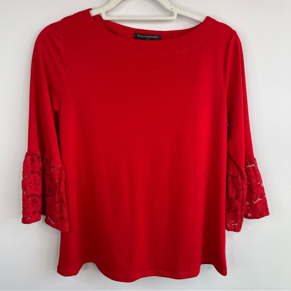 Banana Republic Factory Women's Red Lace Sleeve Top Size S - Picture 1 of 9
